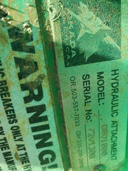 Hydraulic Breaker Excavator Attachment - 2018 Okada ORV1000 (S/N: 72V1300) Hydraulic Breaker Excavator Attachment - 2018 Okada ORV1000 (S/N: 72V1300)